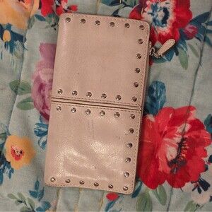 Michael Kors MK Bone/Cream Bifold Long Wallet Organizer Embellished Studded
